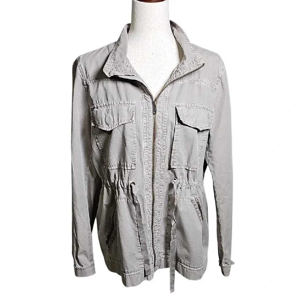 J Crew 100% Cotton Utility Cargo Jacket Tan color Pockets Size Large - Picture 1 of 8